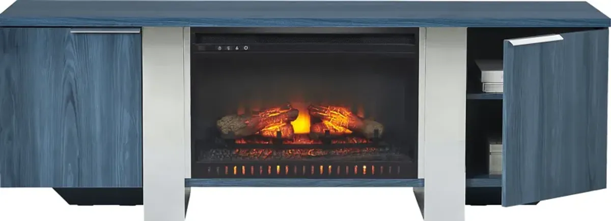 Heatherview Blue 70 in. Console with Electric Log Fireplace