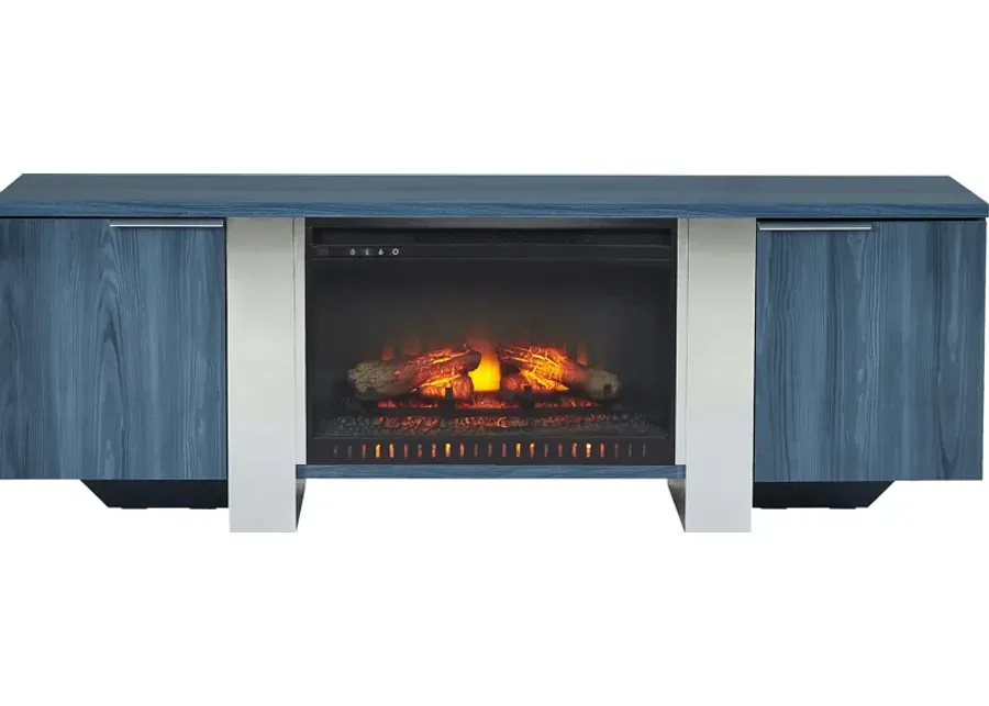 Heatherview Blue 70 in. Console with Electric Log Fireplace