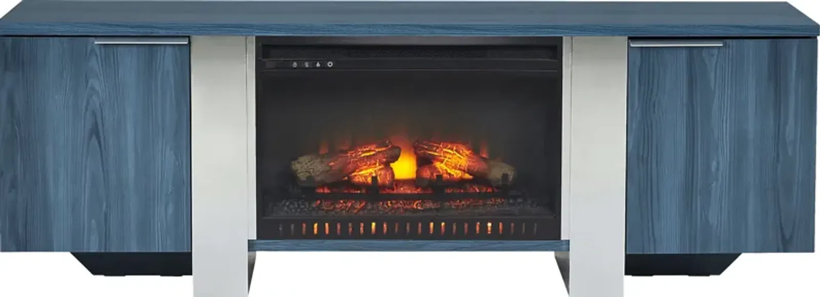 Heatherview Blue 70 in. Console with Electric Log Fireplace