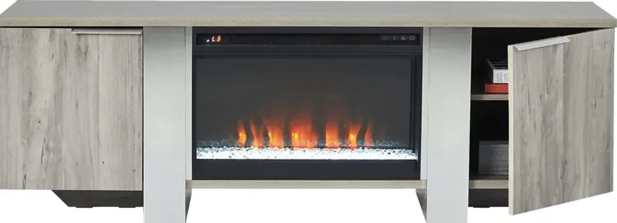 Heatherview Gray 70 in. Console with Electric Fireplace