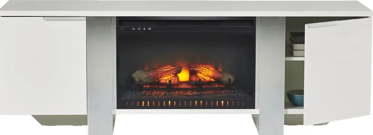 Heatherview White 70 in. Console with Electric Log Fireplace