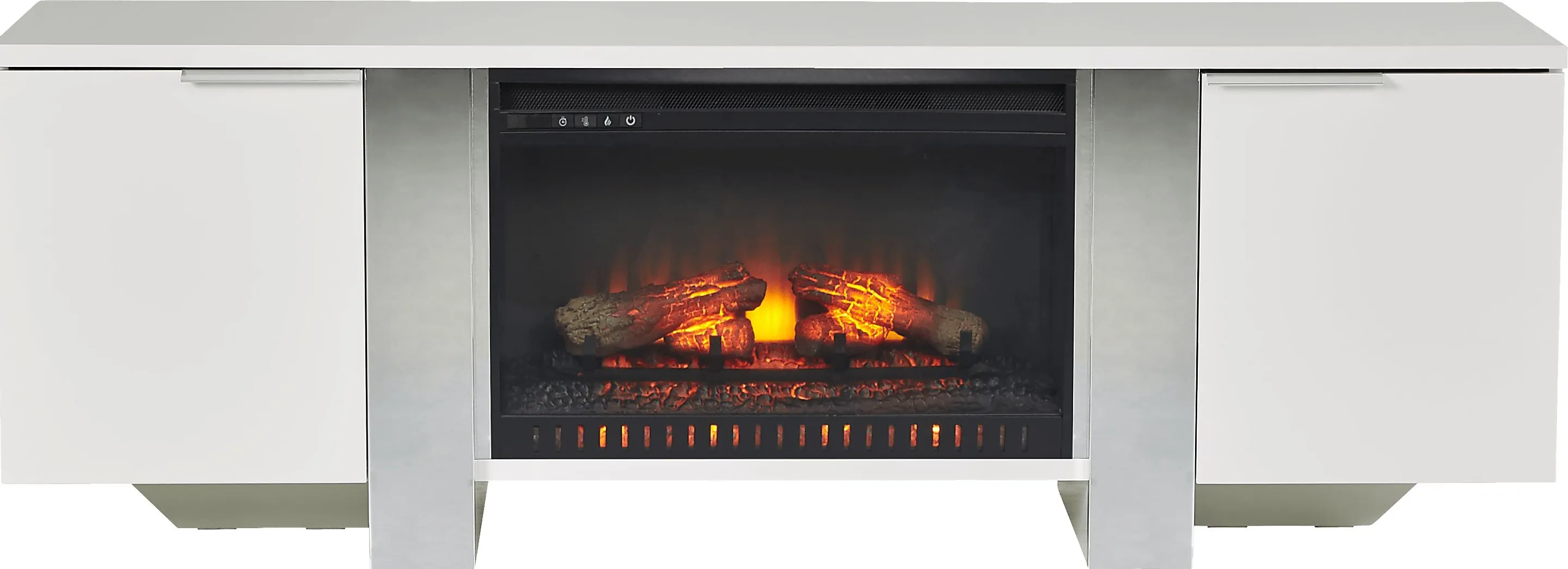 Heatherview White 70 in. Console with Electric Log Fireplace