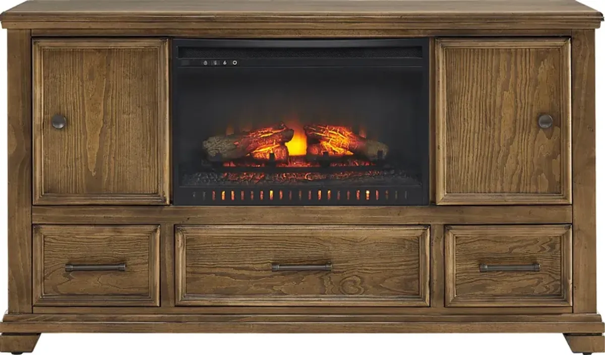 Canyon River Saddle 61 in. Console with Electric Log Fireplace