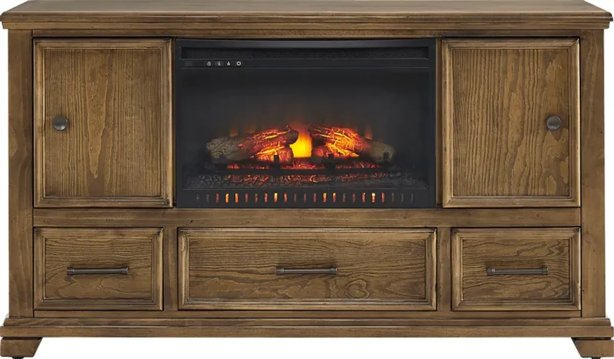 Canyon River Saddle 61 in. Console with Electric Log Fireplace