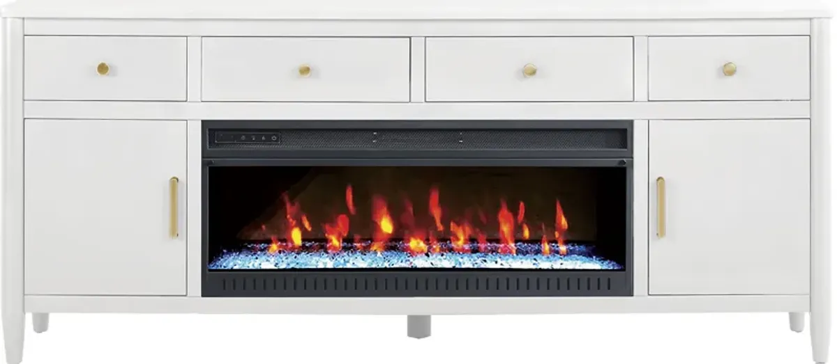 Modern Villa White 82 in. Console with Electric Fireplace