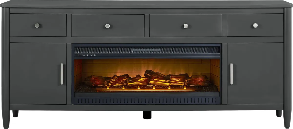 Modern Villa Iron Ore 82 in. Console with Electric Log Fireplace