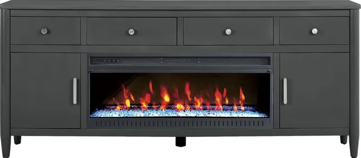 Modern Villa Iron Ore 82 in. Console with Electric Fireplace