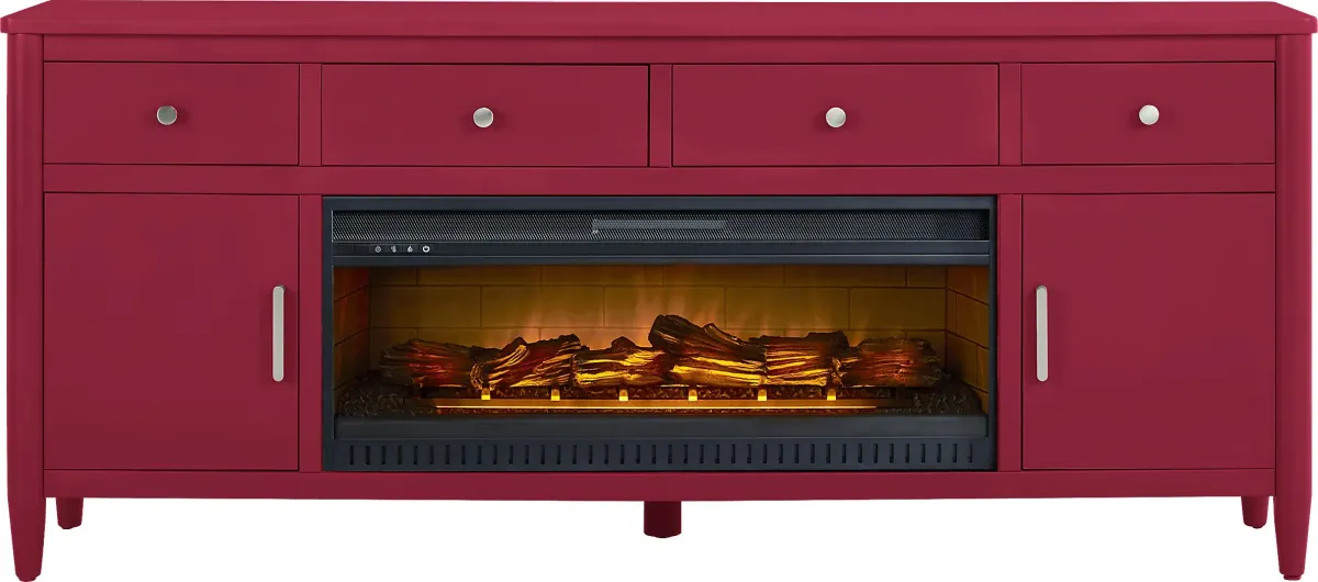 Modern Villa Red 82 in. Console with Electric Log Fireplace