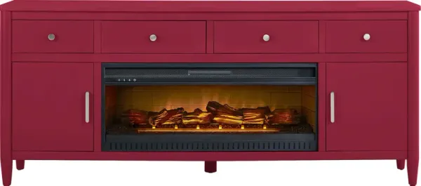 Modern Villa Red 82 in. Console with Electric Log Fireplace