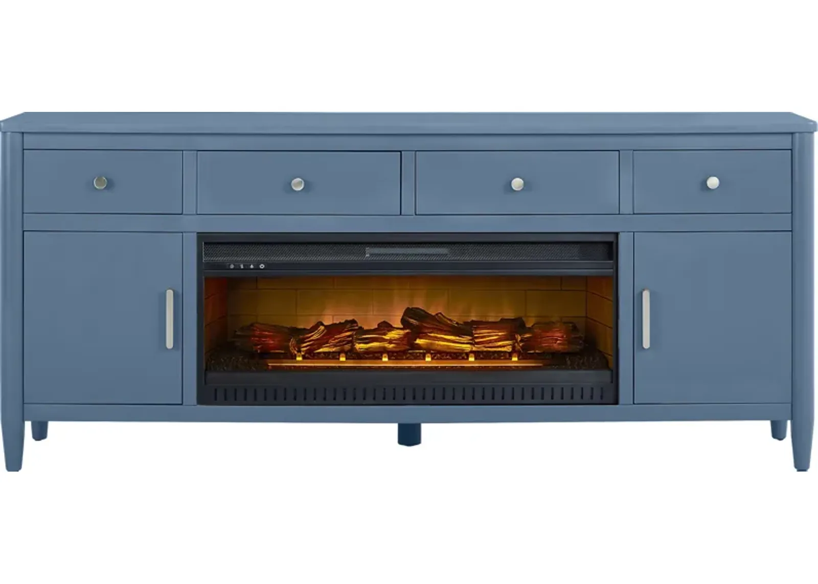 Modern Villa Slate Blue 82 in. Console with Electric Log Fireplace