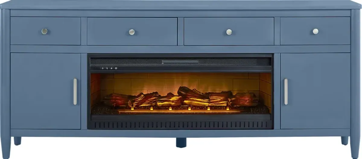 Modern Villa Slate Blue 82 in. Console with Electric Log Fireplace