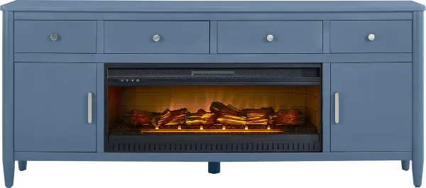 Modern Villa Slate Blue 82 in. Console with Electric Log Fireplace