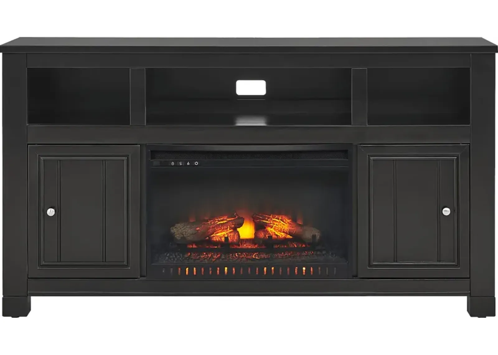 Lakeside Cottage Black 64 In. Console with Electric Log Fireplace