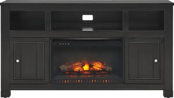 Lakeside Cottage Black 64 In. Console with Electric Log Fireplace