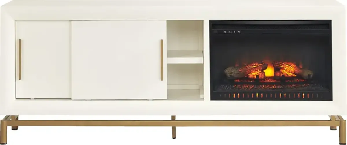 Fontaine White 74"" Console with Electric Log Fireplace