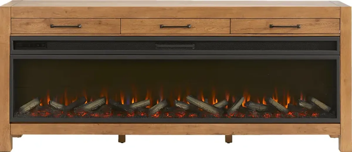 Edgewater Brown 77 in. Console with Electric Log Fireplace