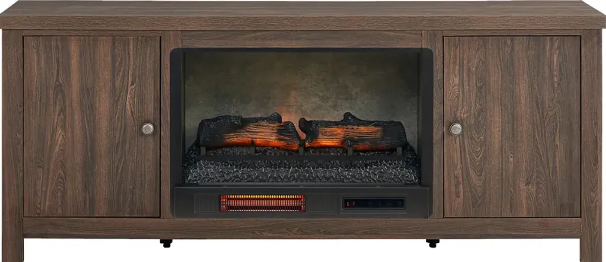 High Mountain Natural 66 in. Console with Electric Log Fireplace