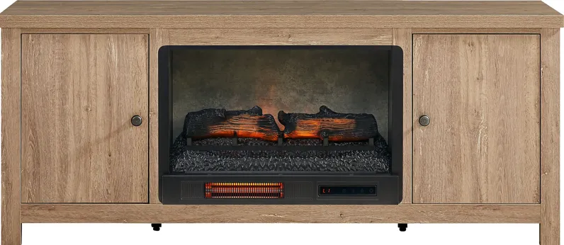 High Mountain Oak Finish 66 in. Console with Electric Log Fireplace