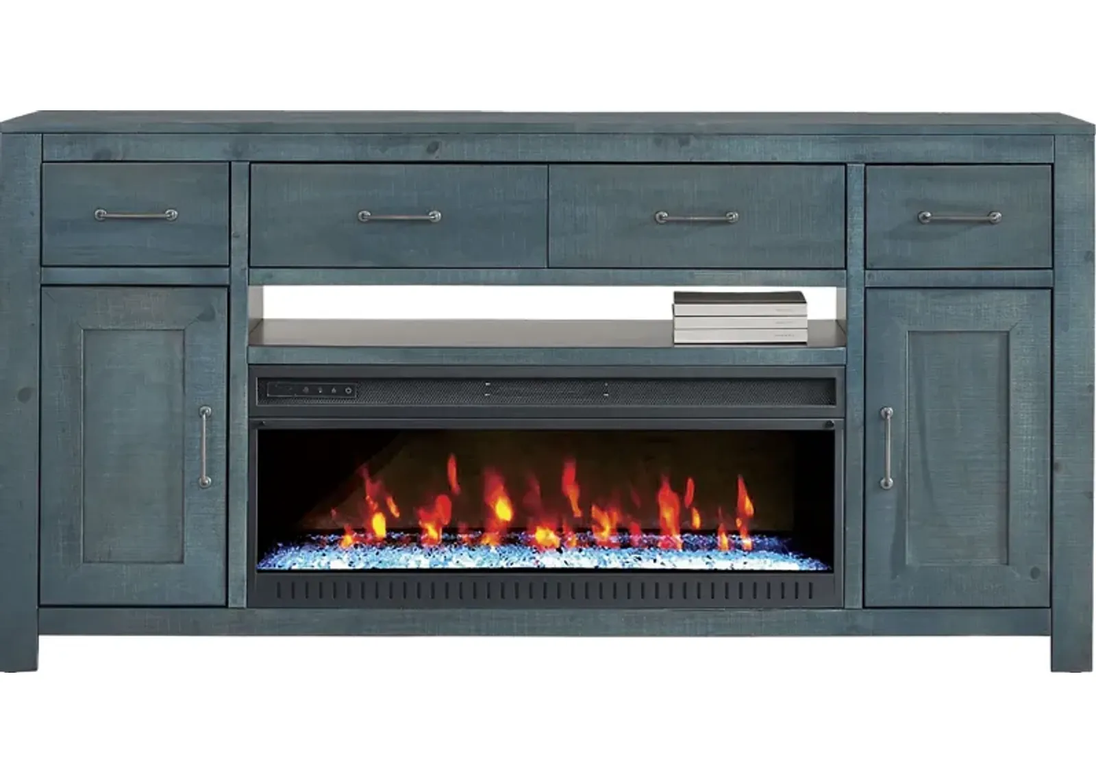 Abbey Springs Blue 77"" Console with Electric Fireplace