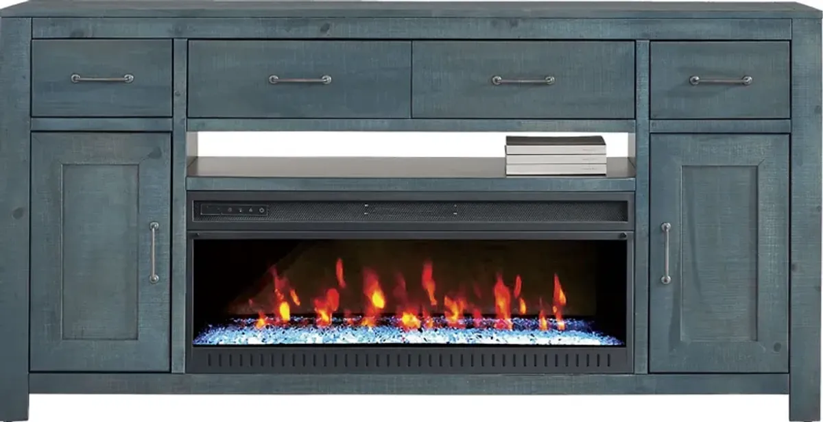 Abbey Springs Blue 77"" Console with Electric Fireplace