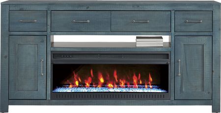 Abbey Springs Blue 77"" Console with Electric Fireplace