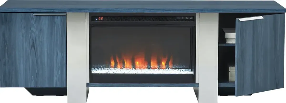 Heatherview Blue 70 in. Console with Electric Fireplace