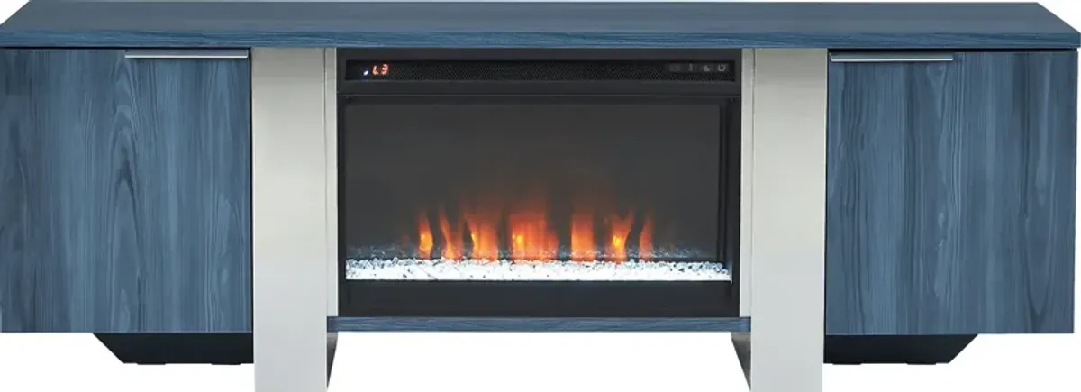 Heatherview Blue 70 in. Console with Electric Fireplace