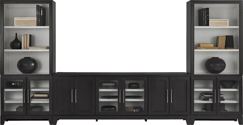 Providence Estates Black 3 Pc Wall Unit with 86 in. Console and Glass Doors