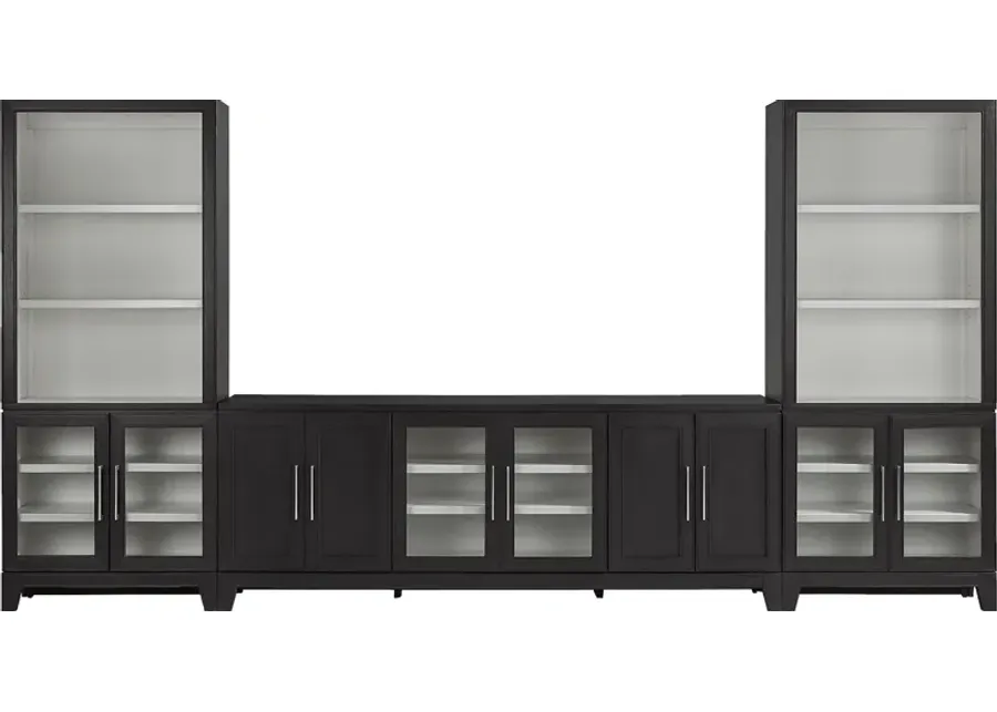 Providence Estates Black 3 Pc Wall Unit with 86 in. Console and Glass Doors