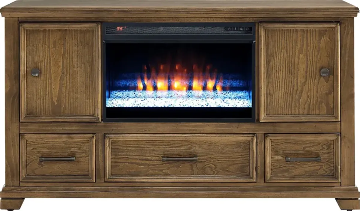 Canyon River Saddle 61 in. Console with Electric Fireplace