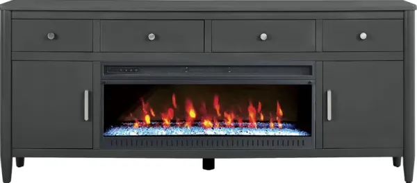 Modern Villa Iron Ore 82 in. Console with Electric Fireplace