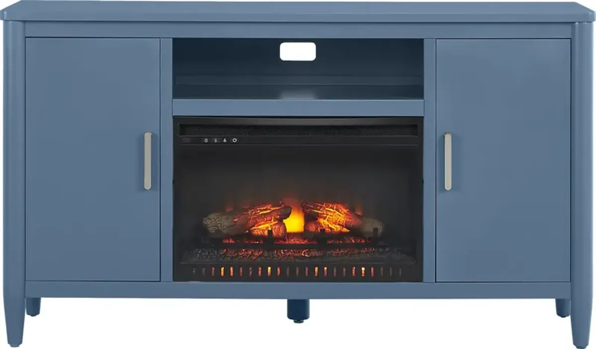 Modern Villa Slate Blue 62 in. Console with Electric Log Fireplace