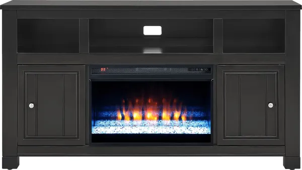Lakeside Cottage Black 64 In. Console with Electric Fireplace