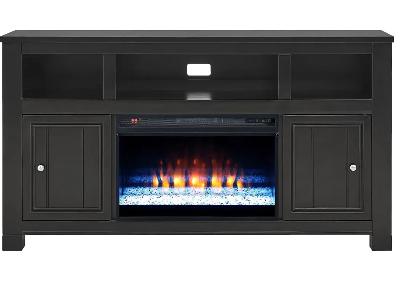 Lakeside Cottage Black 64 In. Console with Electric Fireplace