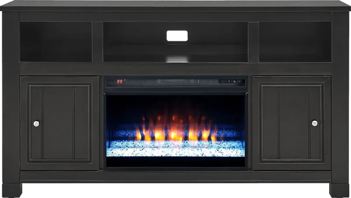 Lakeside Cottage Black 64 In. Console with Electric Fireplace