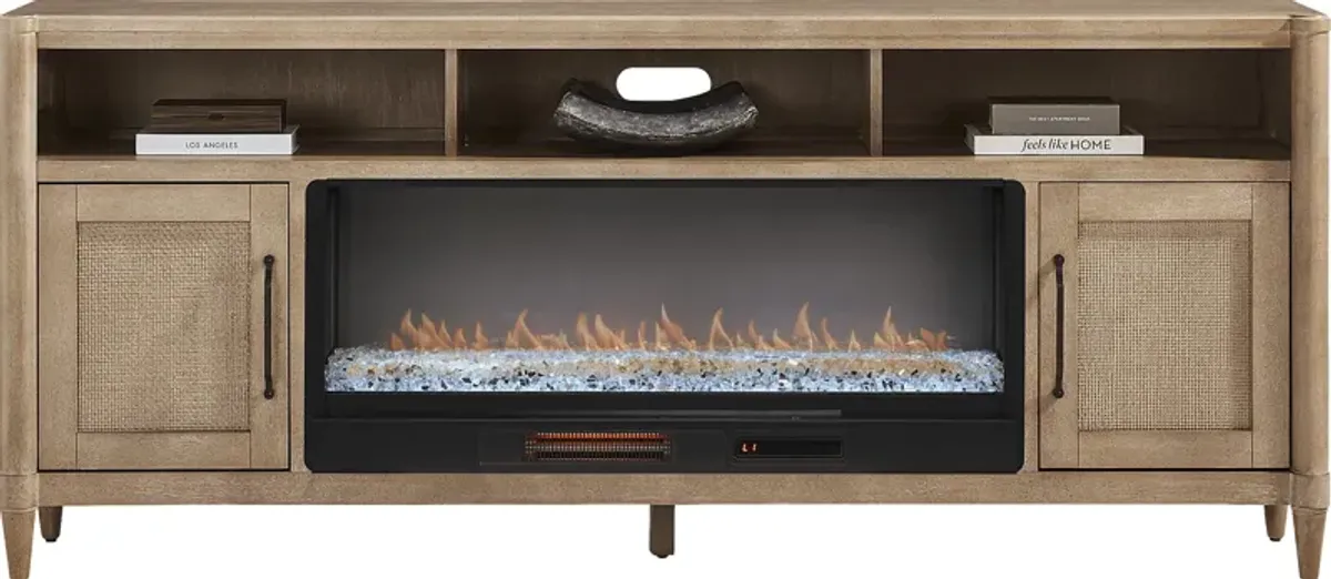 Oakwood Terrace Sand 80 in. Console with Electric Fireplace