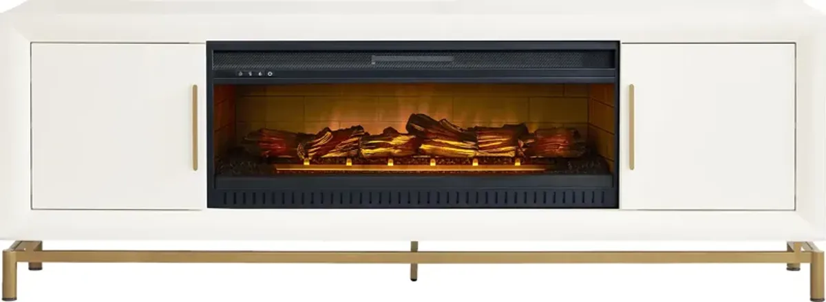 Fontaine White 84" Console with Electric Log Fireplace