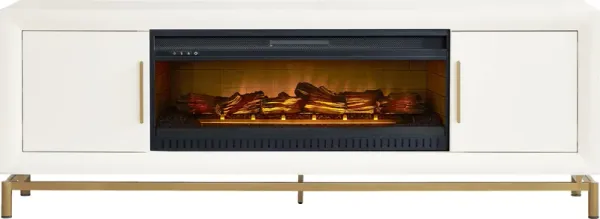 Fontaine White 84" Console with Electric Log Fireplace