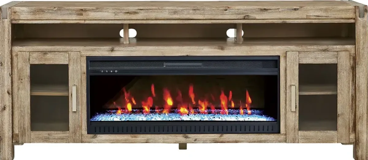 Hidden Springs II Natural 80 in. Console with Electric Fireplace