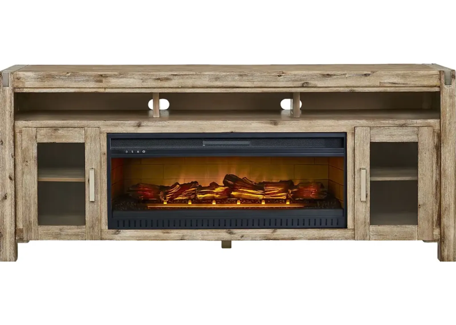 Hidden Springs II Natural 80 in. Console with Electric Log Fireplace