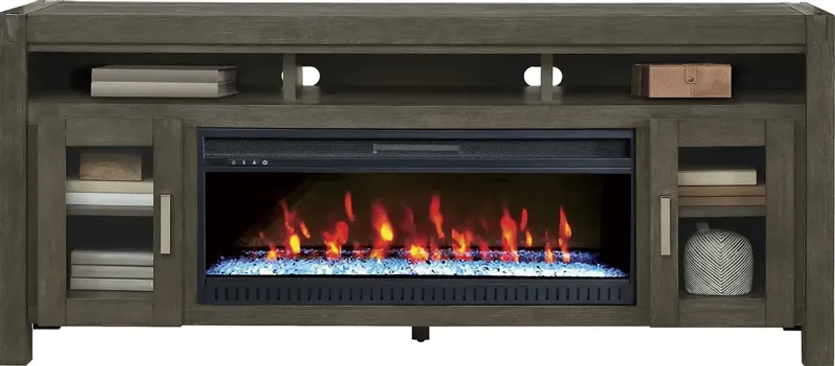 Hidden Springs II Gray 80 in. Console with Electric Fireplace