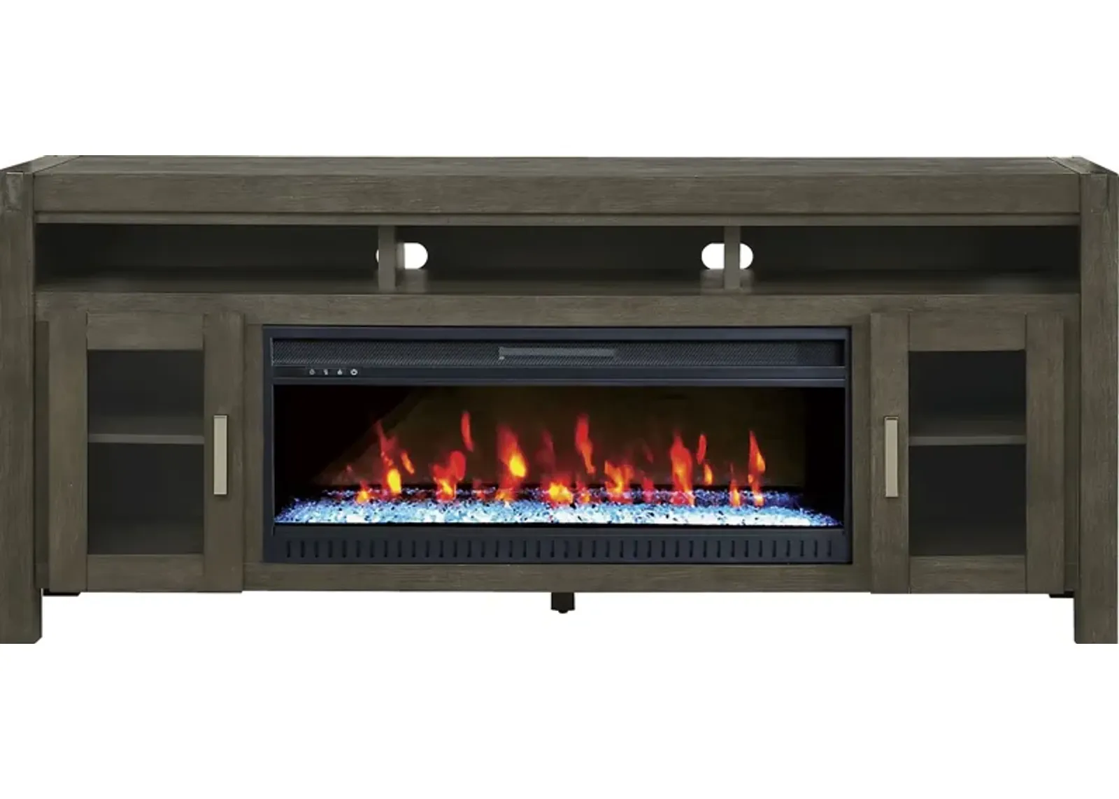 Hidden Springs II Gray 80 in. Console with Electric Fireplace