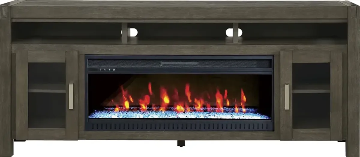 Hidden Springs II Gray 80 in. Console with Electric Fireplace