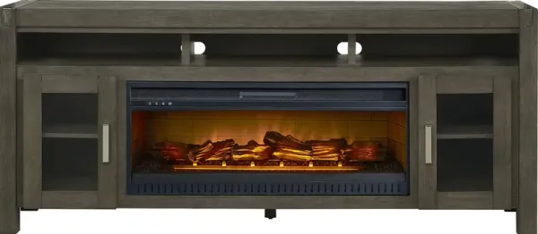 Hidden Springs II Gray 80 in. Console with Electric Log Fireplace