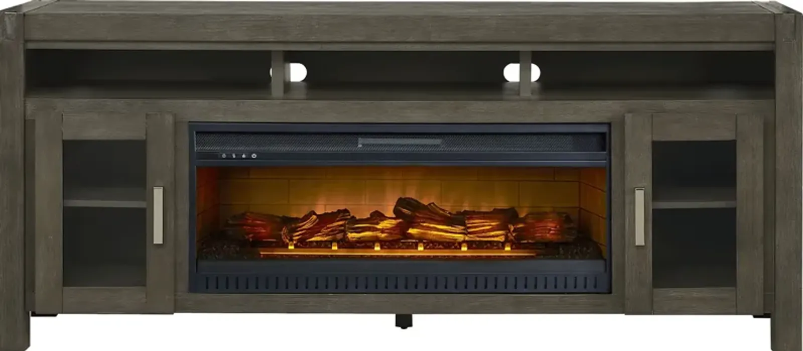 Hidden Springs II Gray 80 in. Console with Electric Log Fireplace