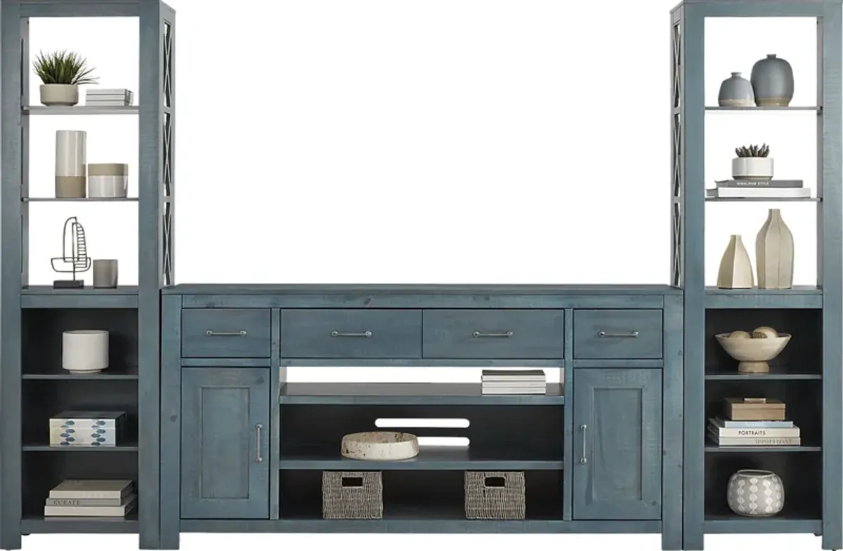 Abbey Springs Blue 3 Pc Wall Unit with 77 in. Console