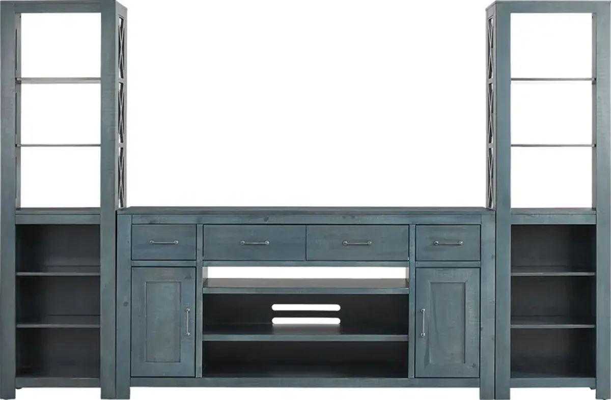 Abbey Springs Blue 3 Pc Wall Unit with 77 in. Console