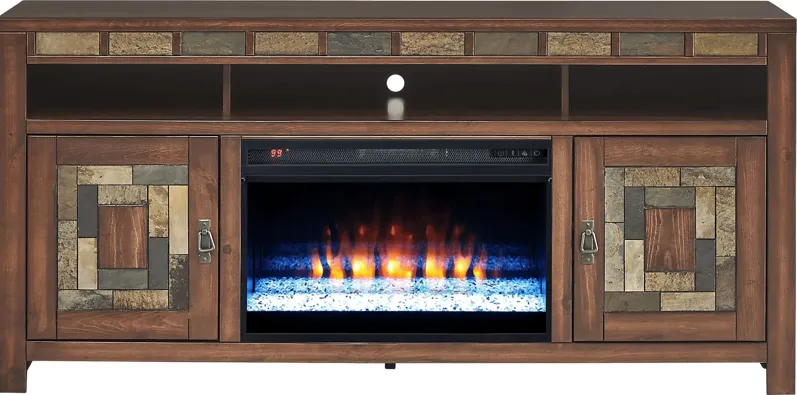 Bartlett II Cherry 67 in. Console with Electric Fireplace