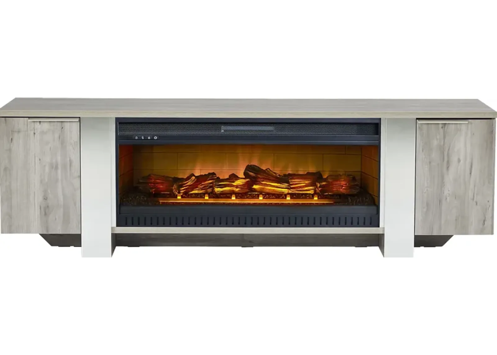 Heatherview Gray 79 in. Console with Electric Log Fireplace