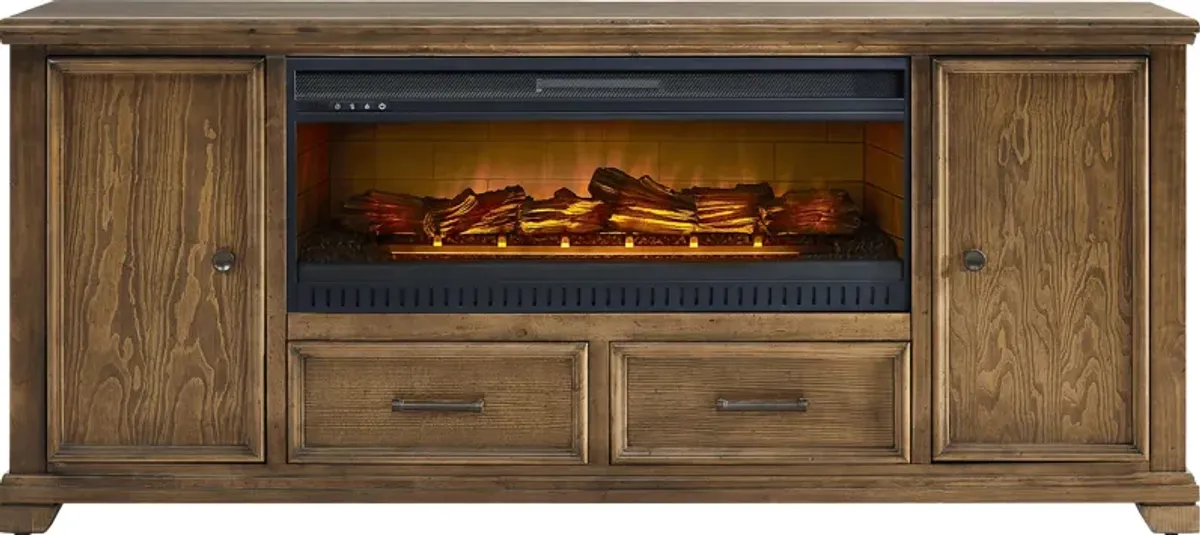 Canyon River Saddle 81 in. Console with Electric Log Fireplace